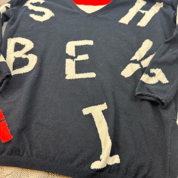 Lisa Todd Lightweight Intarsia "Misbehaving" Cashmere Blend V-Neck Sweater ~ S - Picture 7 of 15